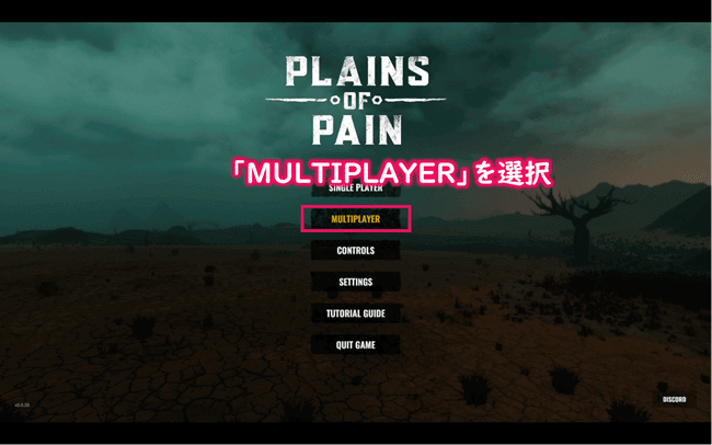 起動画面にてMULTIPLAYERを選択